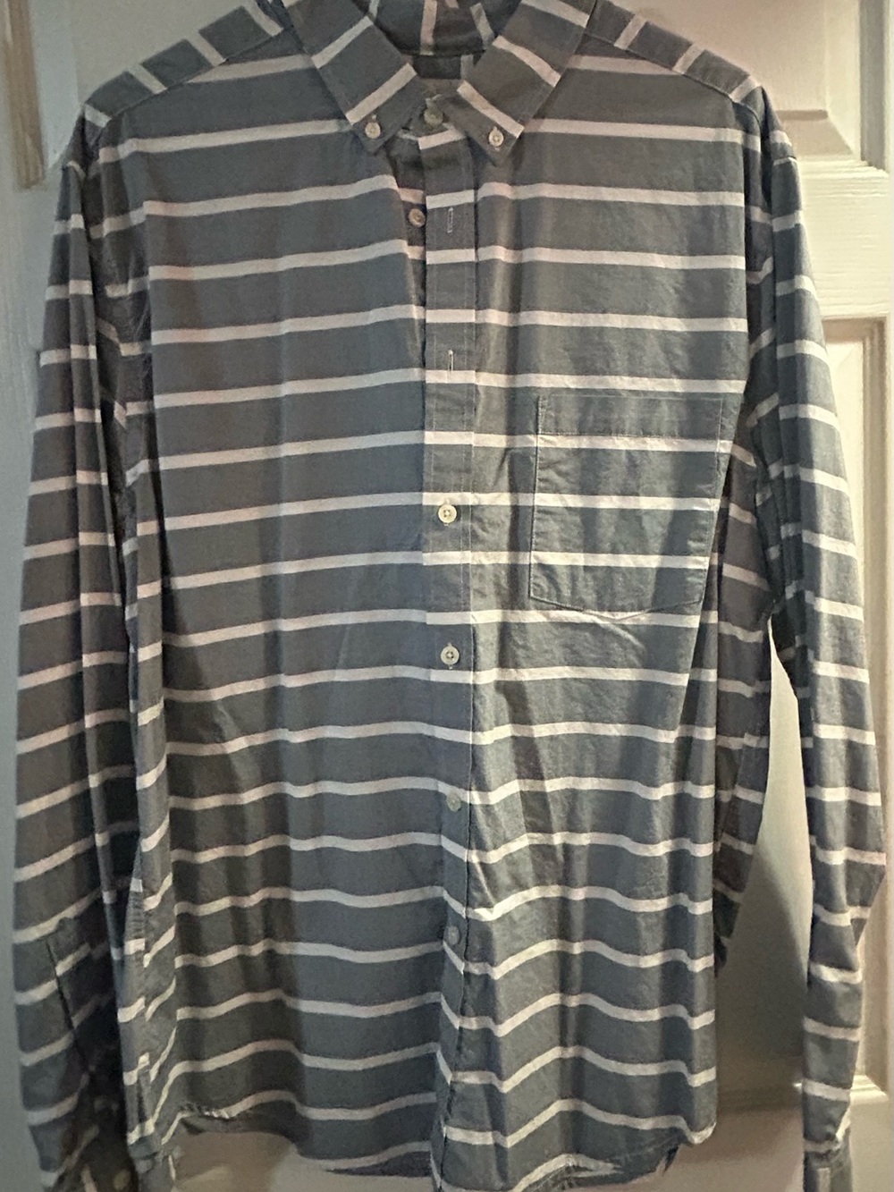 Goodfellow & Co Gray and White Striped Button-Down Shirt
